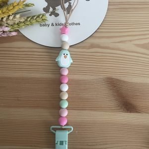 Prendedor de chupeta | pinguim rosa