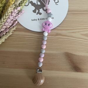 Prendedor de chupeta | elefante rosa