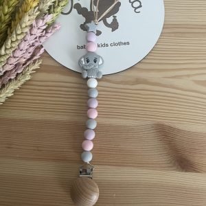 Prendedor de chupeta | elefante cinza